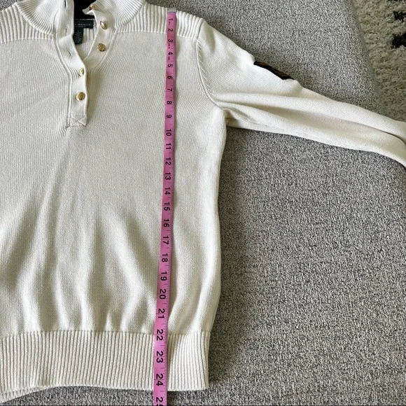 Ralph Lauren Lauren Jeans Co Cream & Navy Military Patch Pullover Sweater Large - Picture 10 of 11